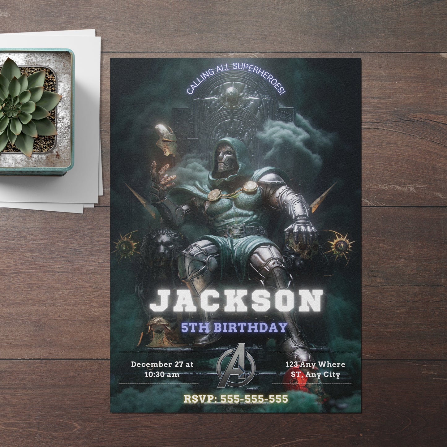 Avengers Doomsday Birthday Invitation Template | Dr Doom Invite - CreativeRino