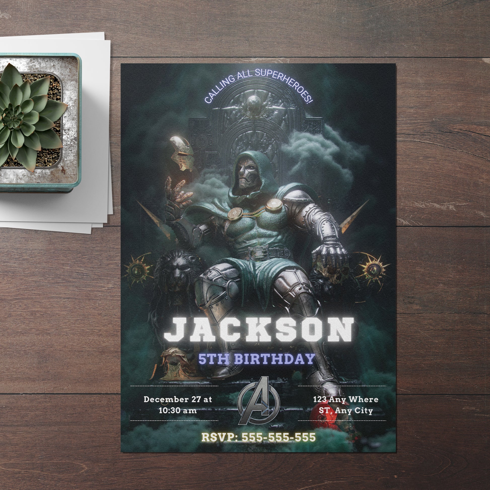 Avengers Doomsday Birthday Invitation Template | Dr Doom Invite - CreativeRino