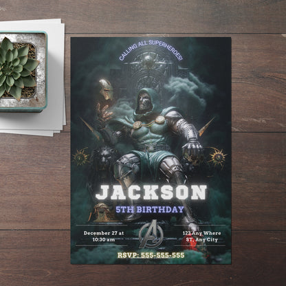 Avengers Doomsday Birthday Invitation Template | Dr Doom Invite - CreativeRino