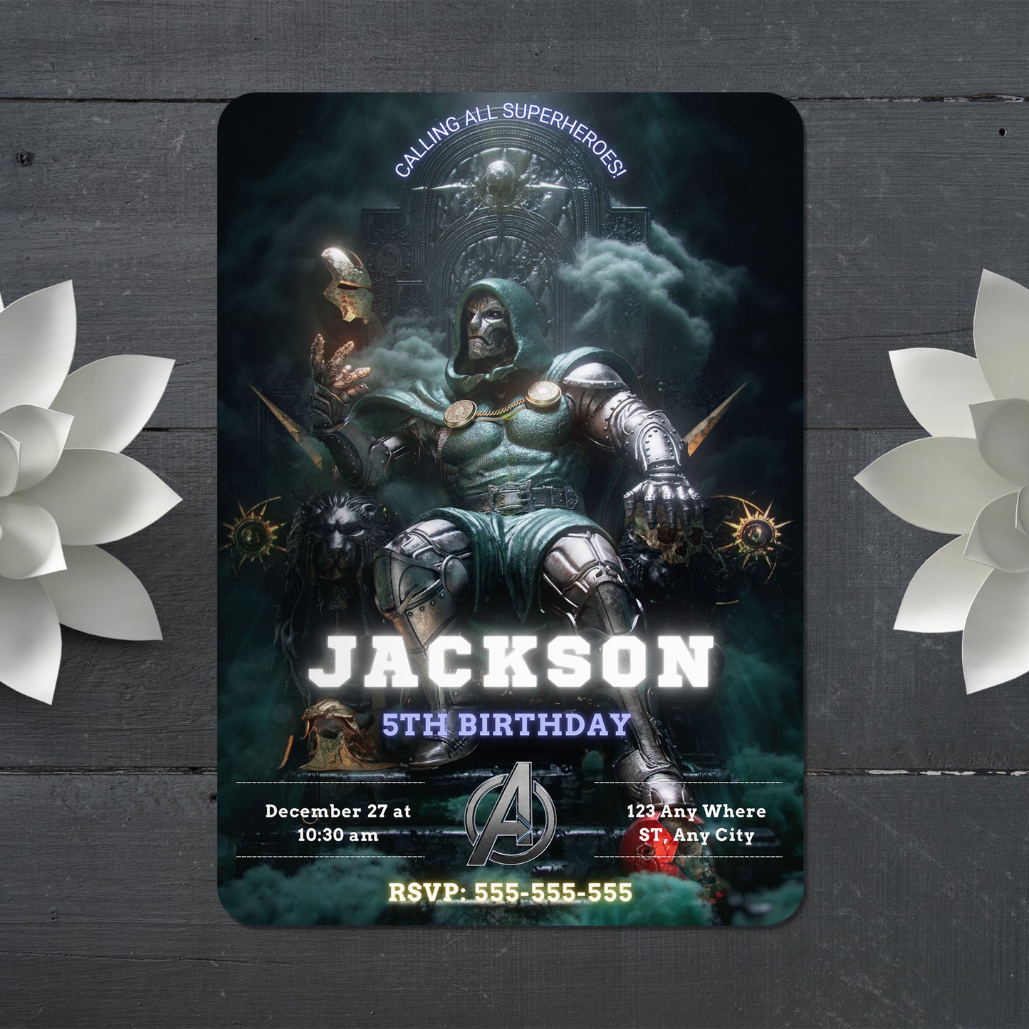 Avengers Doomsday Birthday Invitation Template | Dr Doom Invite - CreativeRino