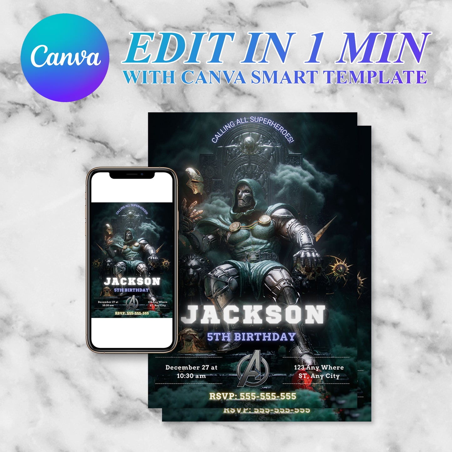 Avengers Doomsday Birthday Invitation Template | Dr Doom Invite - CreativeRino