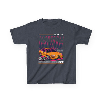 Honda Civic Kids Heavy Cotton™ Tee - Build for Passion - Perfect T-shirt for Young Car Enthusiasts - CreativeRino