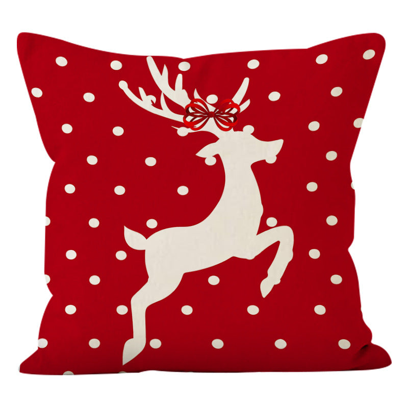 Linen Deer Print Lumbar Pillow Cover | Christmas Holiday Waist Cushion for Sofa Decor eprolo