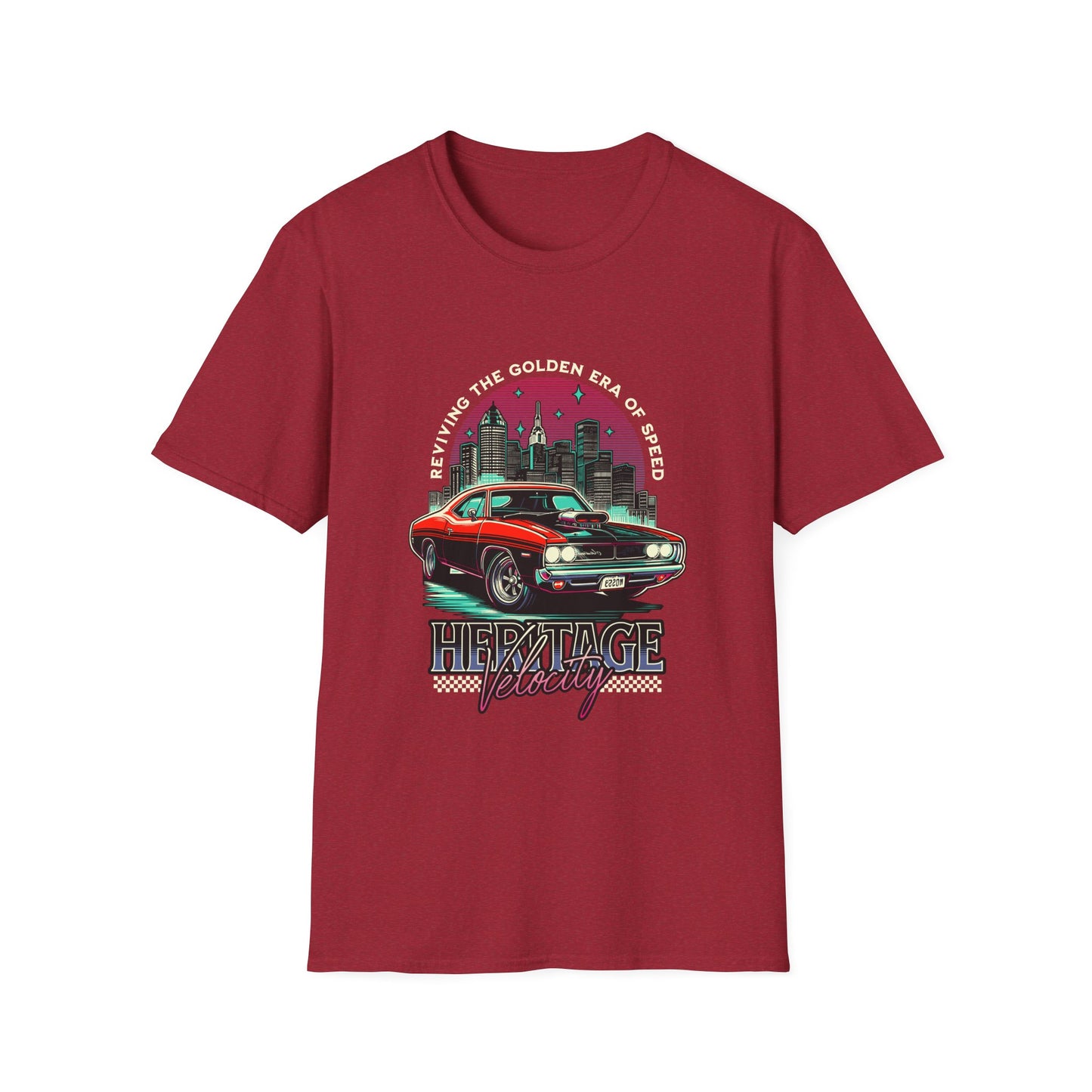 Heritage Velocity Unisex Softstyle T-Shirt - Retro Car Design for Classic Car Lovers - CreativeRino