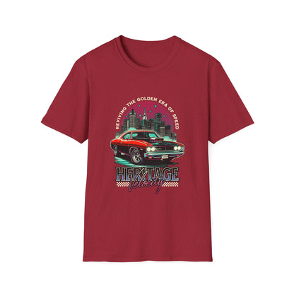 Heritage Velocity Unisex Softstyle T-Shirt - Retro Car Design for Classic Car Lovers - CreativeRino