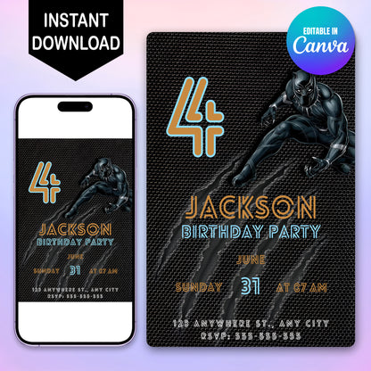 Black Panther Birthday Invitation Template - CreativeRino