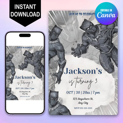 Black Panther Birthday Invitation Template - CreativeRino