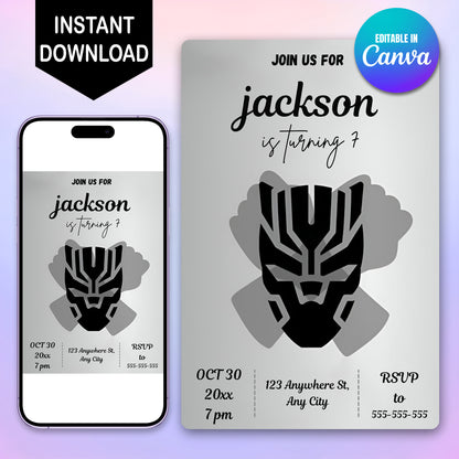 Black Panther Birthday Invitation Template - CreativeRino