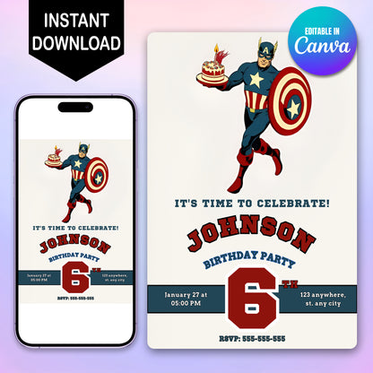 Captain America Birthday Invitation Template - CreativeRino