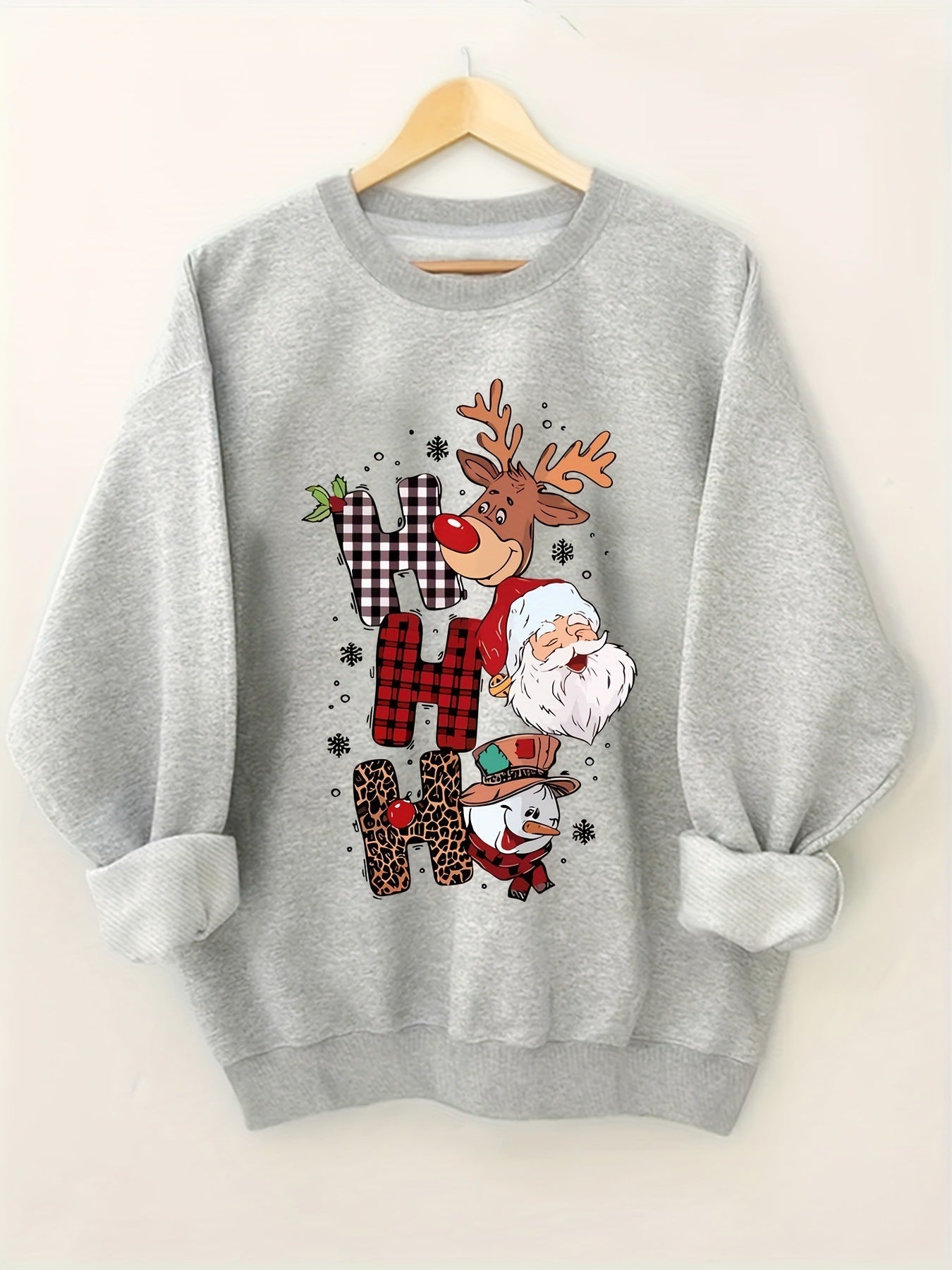 Festive "Ho Ho Ho" Christmas Pullover Sweatshirt | Women's Plus Size Casual Holiday Jumper | Cozy Crewneck for Xmas Parties eprolo