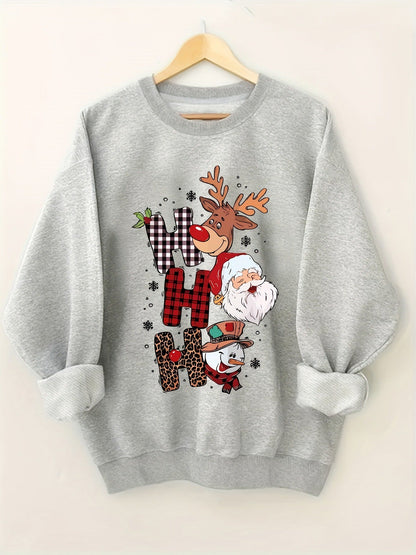 Festive "Ho Ho Ho" Christmas Pullover Sweatshirt | Women's Plus Size Casual Holiday Jumper | Cozy Crewneck for Xmas Parties eprolo