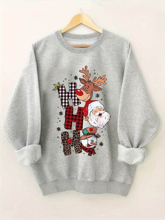 Festive "Ho Ho Ho" Christmas Pullover Sweatshirt | Women's Plus Size Casual Holiday Jumper | Cozy Crewneck for Xmas Parties eprolo