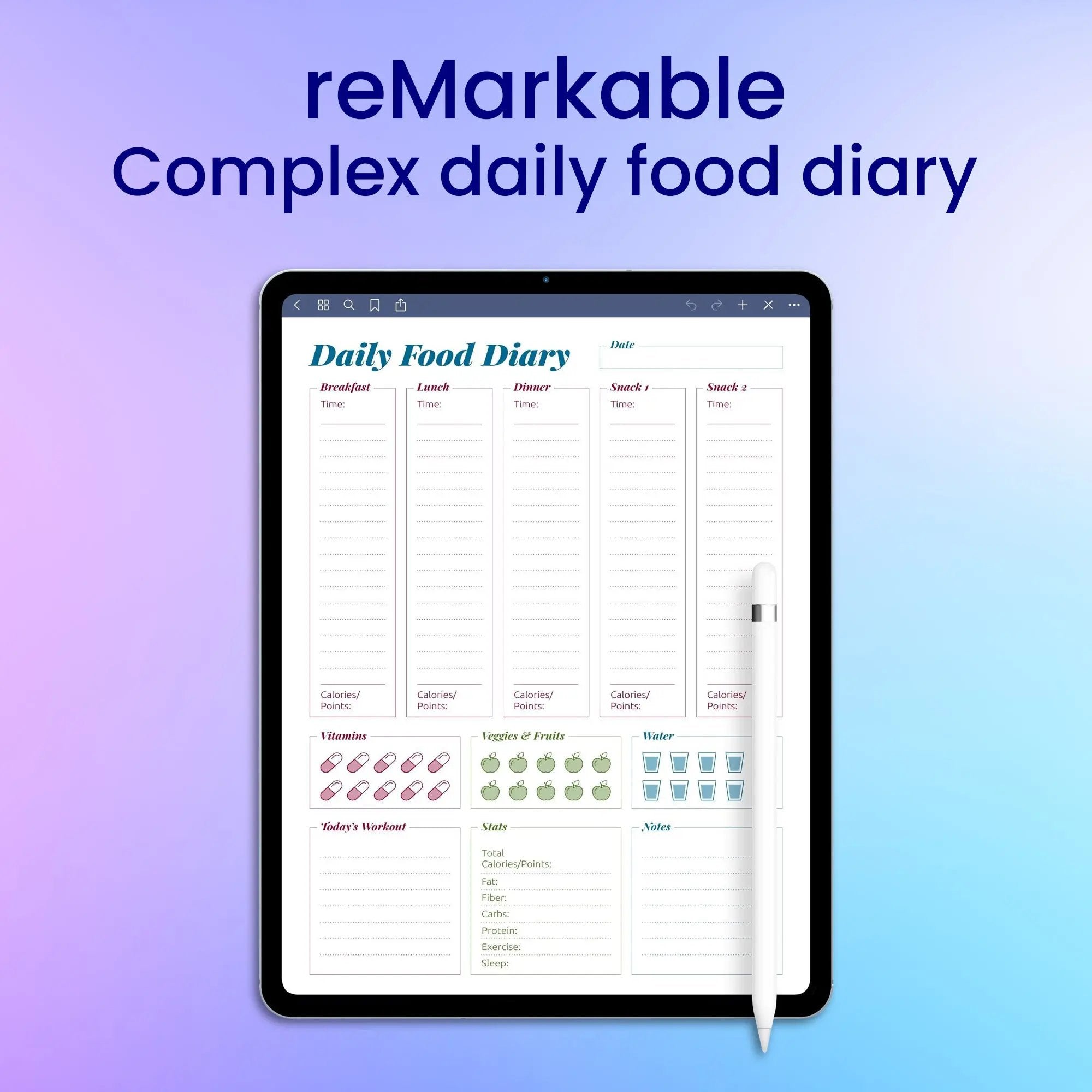 reMarkable 2 Complex Daily Food Diary Planner Template – CreativeRino
