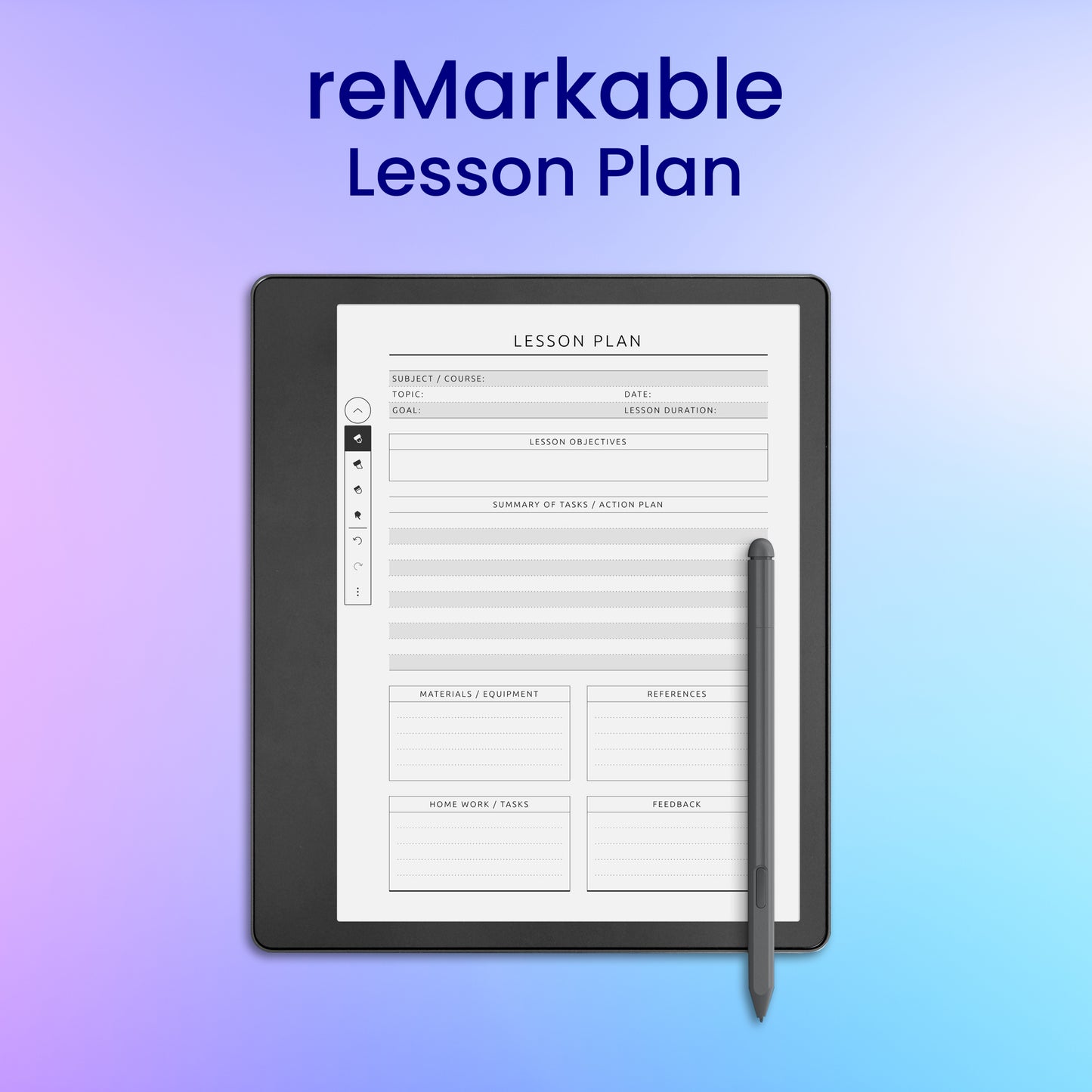 reMarkable 2 Lesson Plan Planner Template