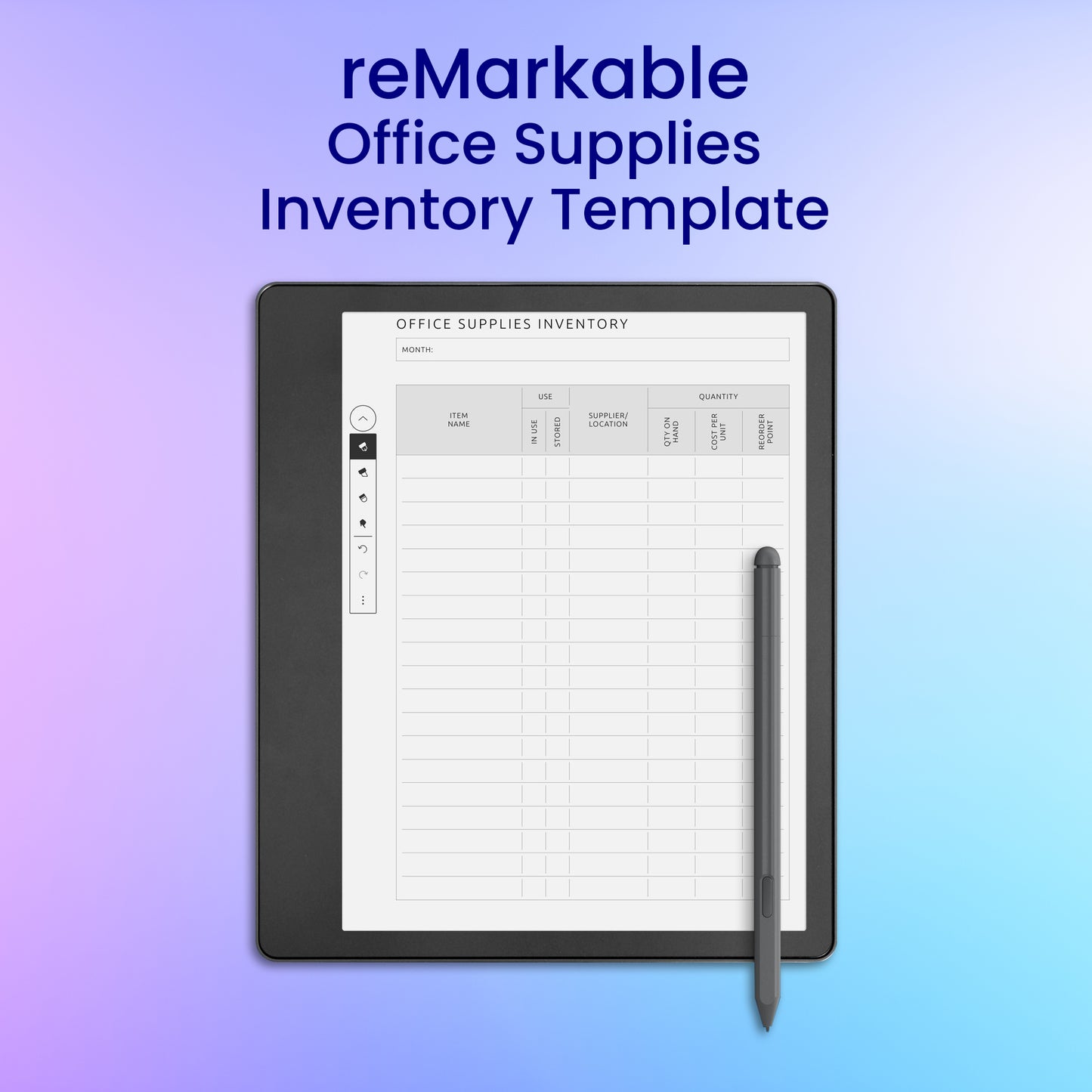 reMarkable 2 Office Supplies Inventory Template Planner Template