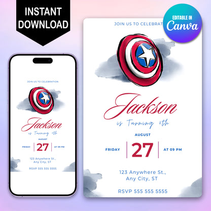 Captain America Birthday Invitation Template - CreativeRino