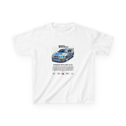 Nissan Skyline R-34 Kids Tee - Fast & Furious Movie Inspired Cotton Shirt - CreativeRino