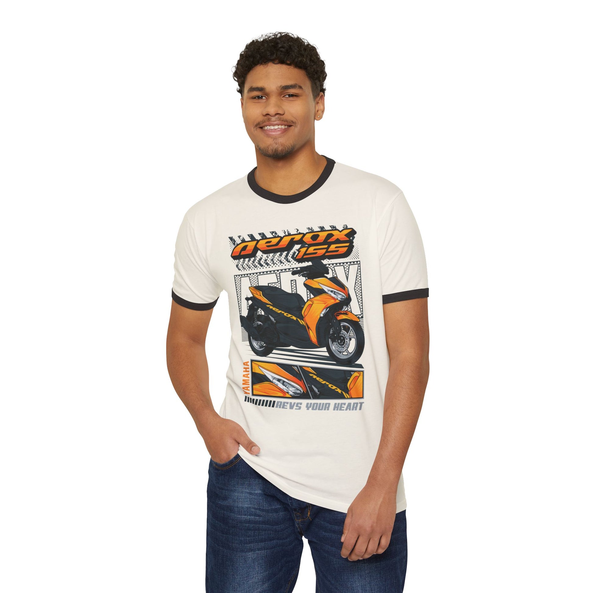Yamaha Aerox Unisex Cotton Ringer T-Shirt - Rev Your Heart - CreativeRino