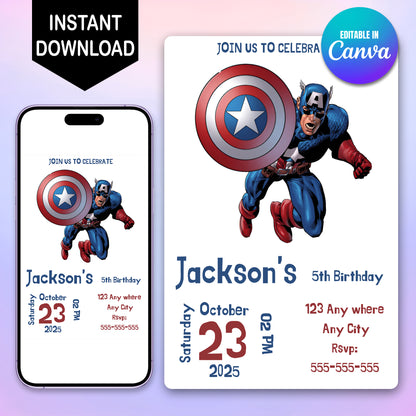 Captain America Birthday Invitation Template - CreativeRino