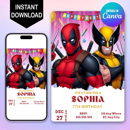 Deadpool & Wolverine Birthday Invitation Template - CreativeRino