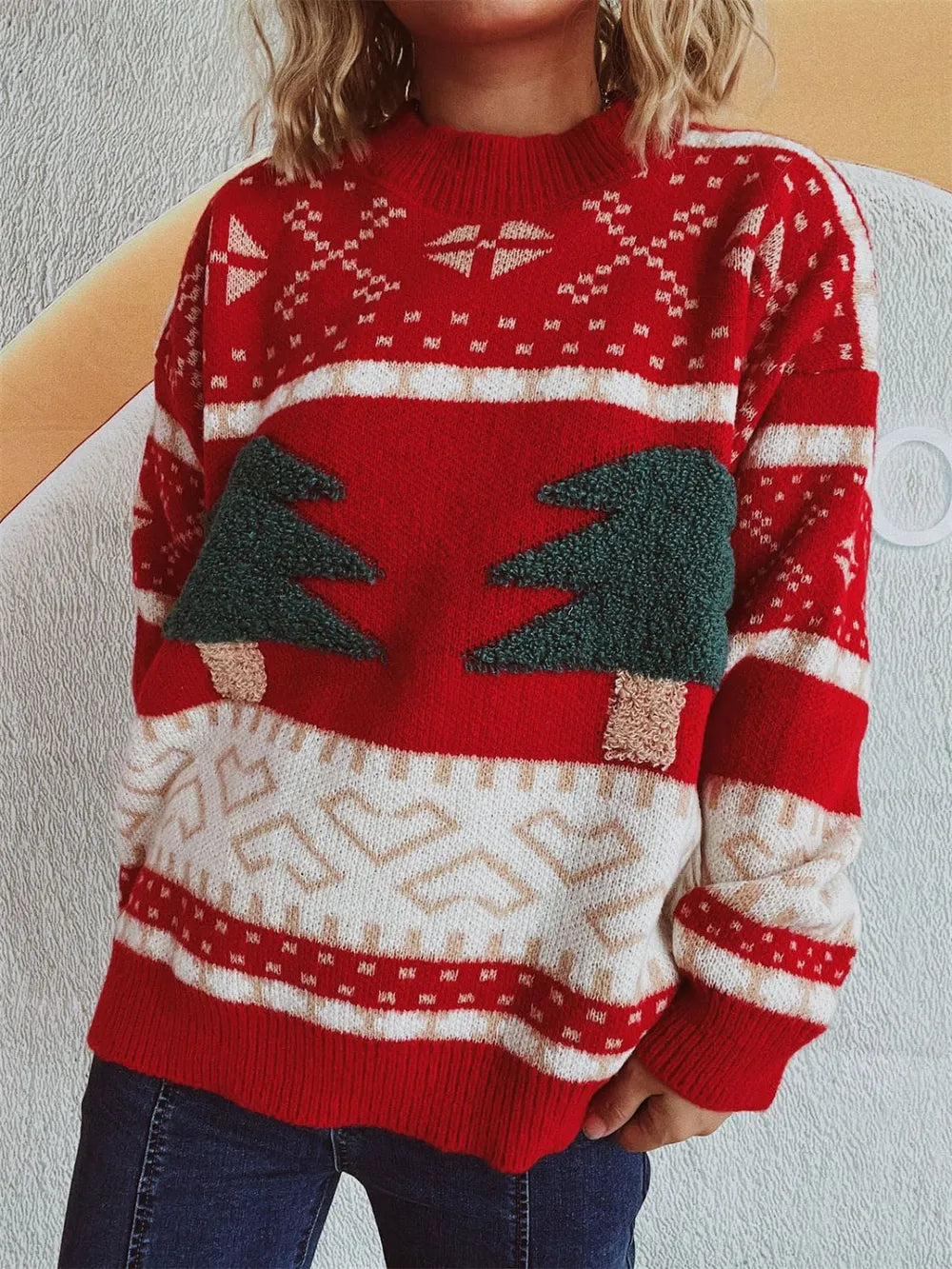 Fun Cartoon Christmas Tree Jacquard Sweater | Knitted Holiday & New Year Pullover eprolo