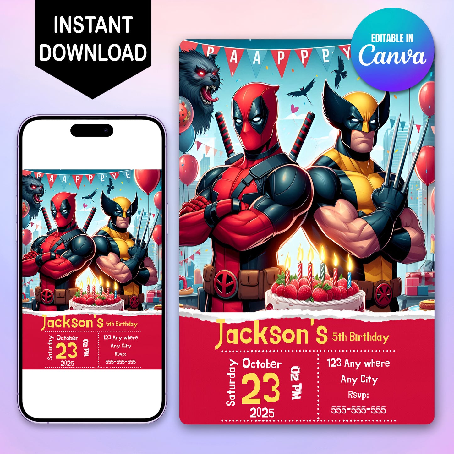 Deadpool & Wolverine Birthday Invitation Template - CreativeRino
