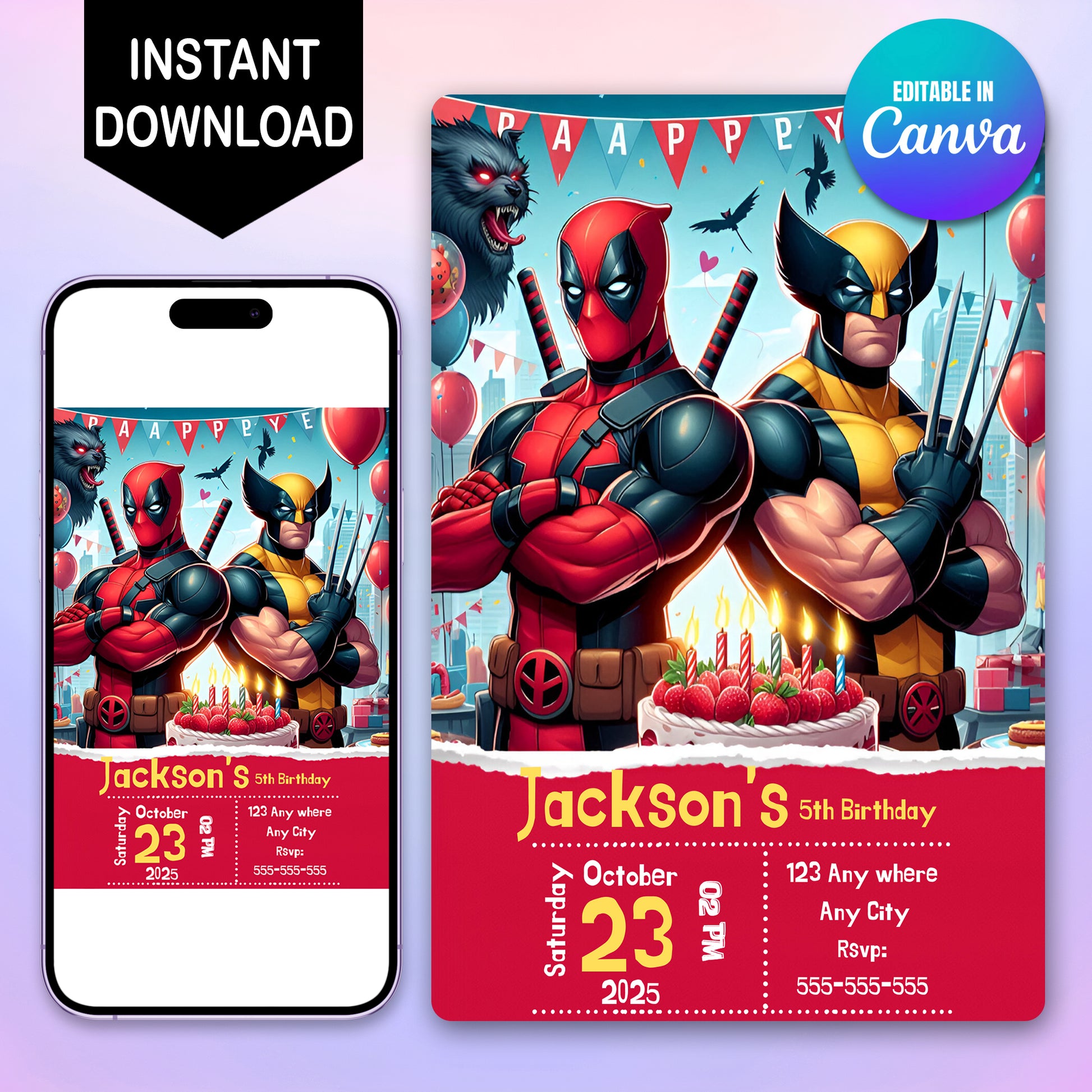 Deadpool & Wolverine Birthday Invitation Template - CreativeRino