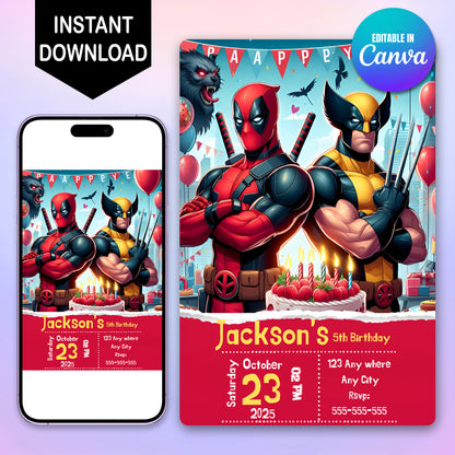Deadpool & Wolverine Birthday Invitation Template - CreativeRino