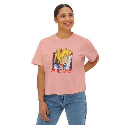 Sailor Moon Inspired Women's Boxy Tee - Cute Graphic T-shirt for Anime Fans - CreativeRino