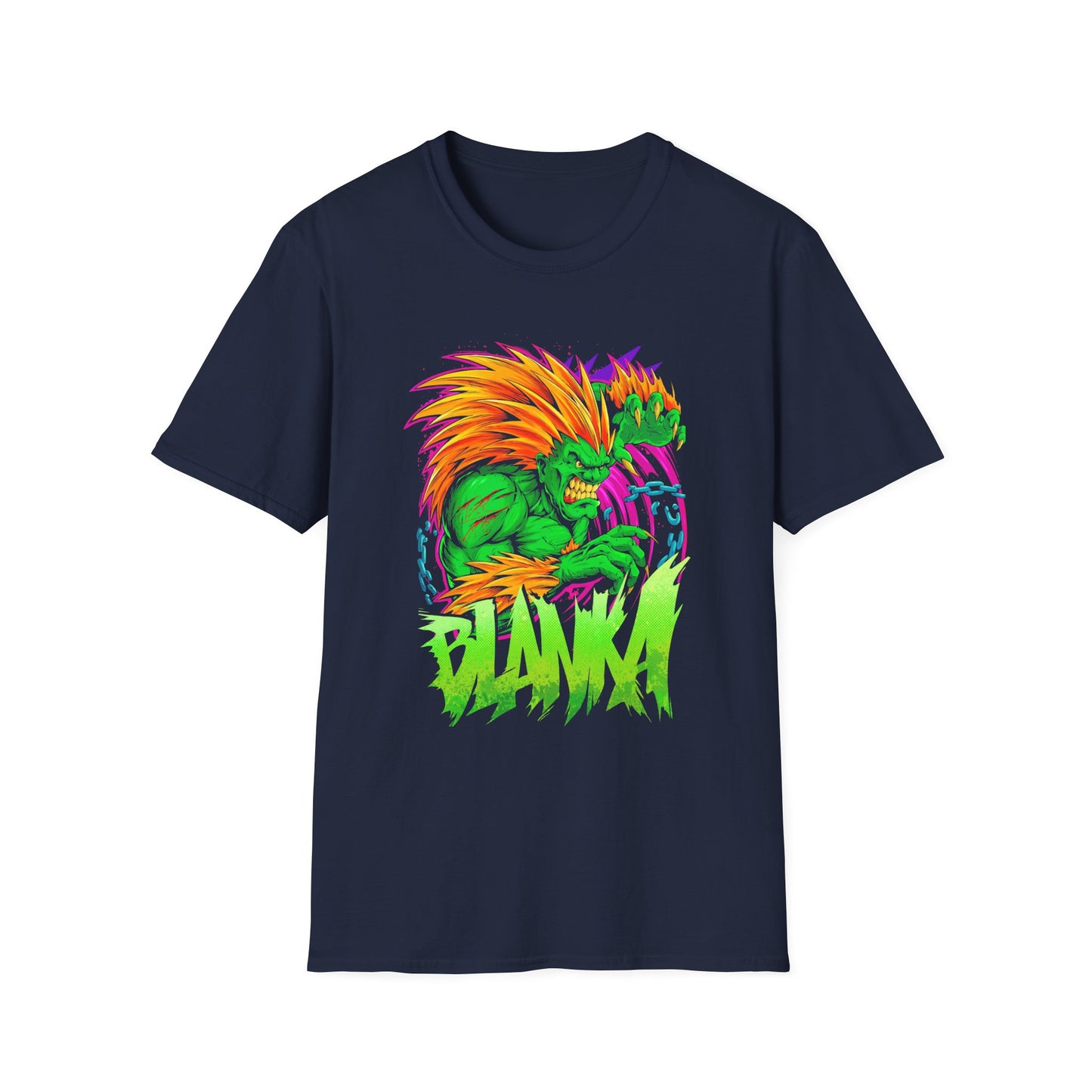 Retro Blanka Graphic Unisex Softstyle T-Shirt - Perfect for Gamers & Comic Fans - CreativeRino