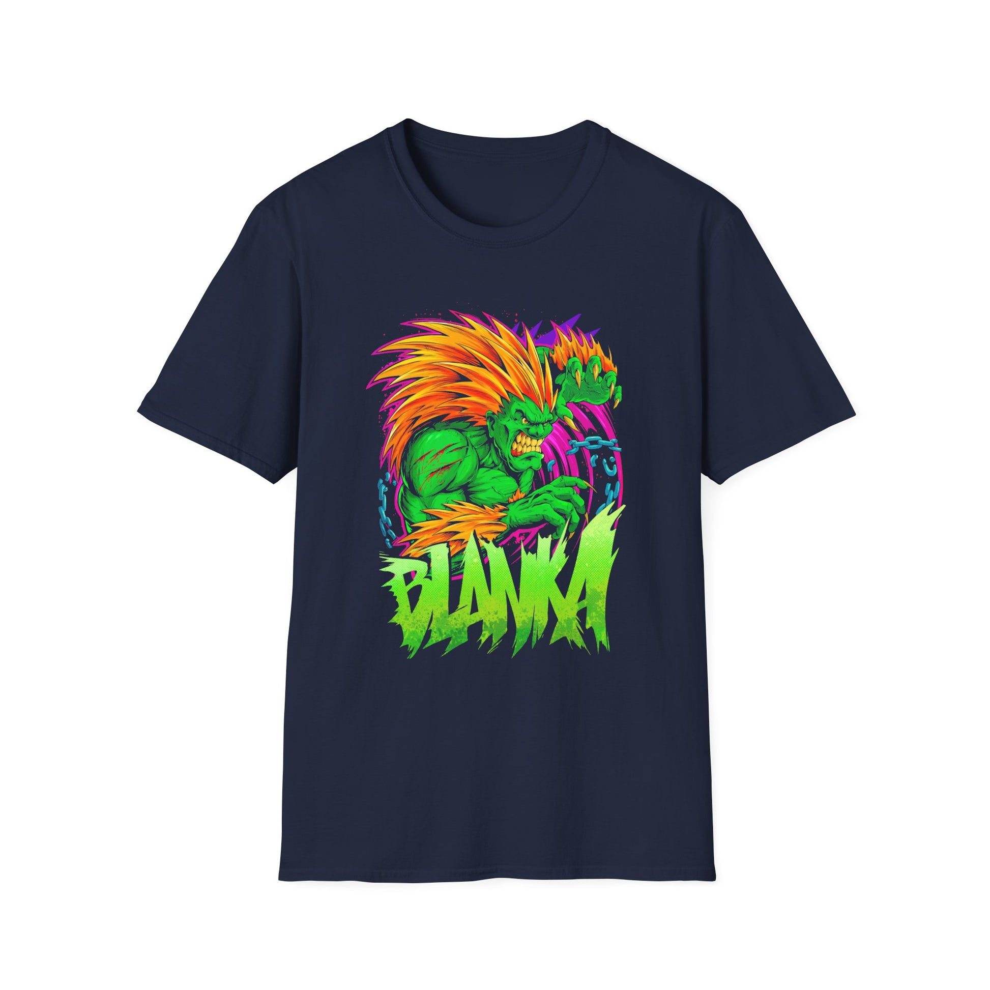 Retro Blanka Graphic Unisex Softstyle T-Shirt - Perfect for Gamers & Comic Fans - CreativeRino
