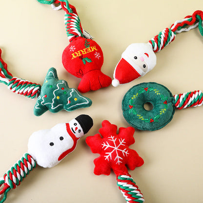 Durable Christmas Cotton Rope Plush Toy | Teeth Grinding Dog & Cat Festive Chew Toy eprolo