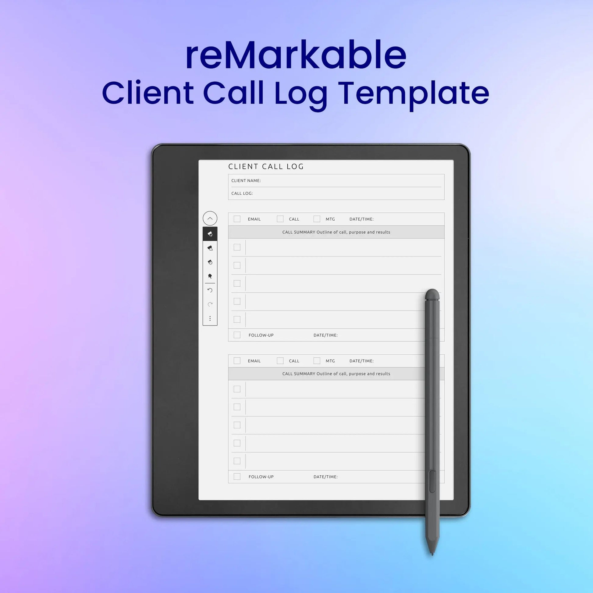 reMarkable 2 Client Call Log Template Planner Template – CreativeRino