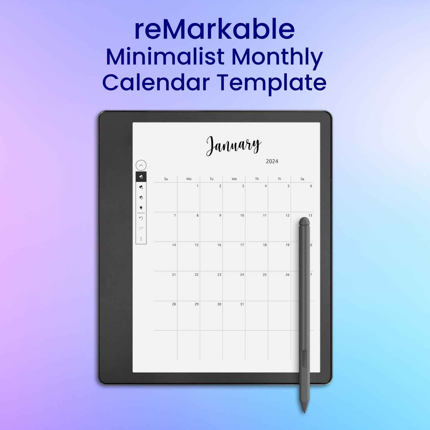 reMarkable 2 Minimalist Monthly Calendar Planner Template