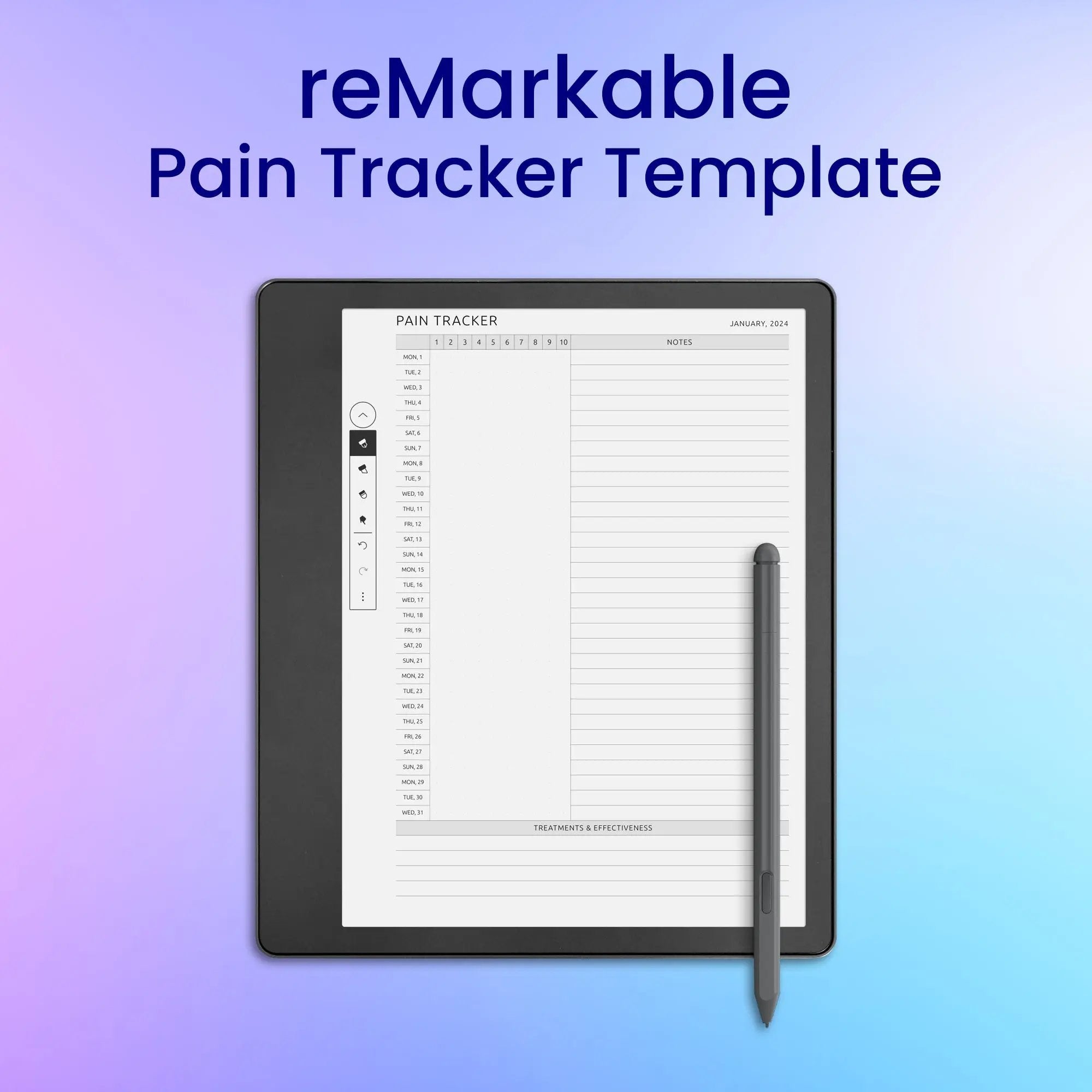 reMarkable 2 Pain Tracker Template Planner Template – CreativeRino