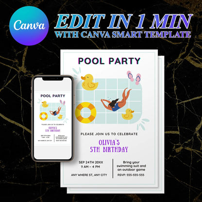 Pool Birthday Party Invitation Template CreativeRino