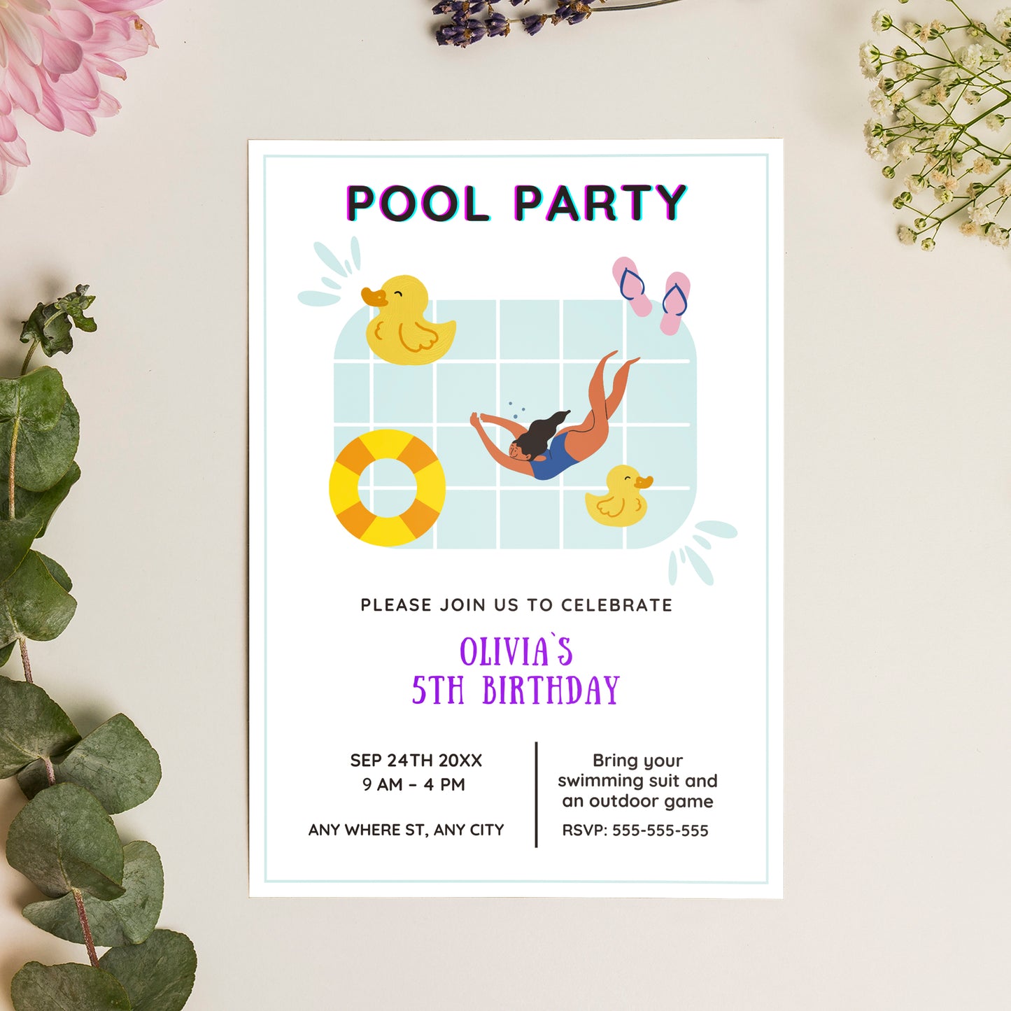 Pool Birthday Party Invitation Template