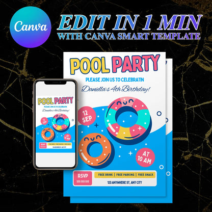Pool Birthday Party Invitation Template CreativeRino