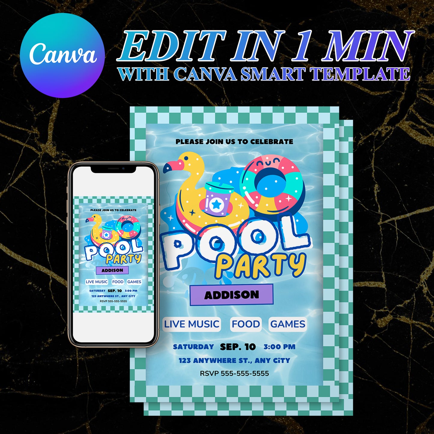 Pool Birthday Party Invitation Template