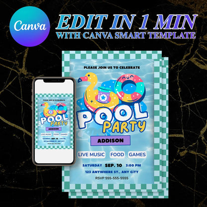 Pool Birthday Party Invitation Template CreativeRino