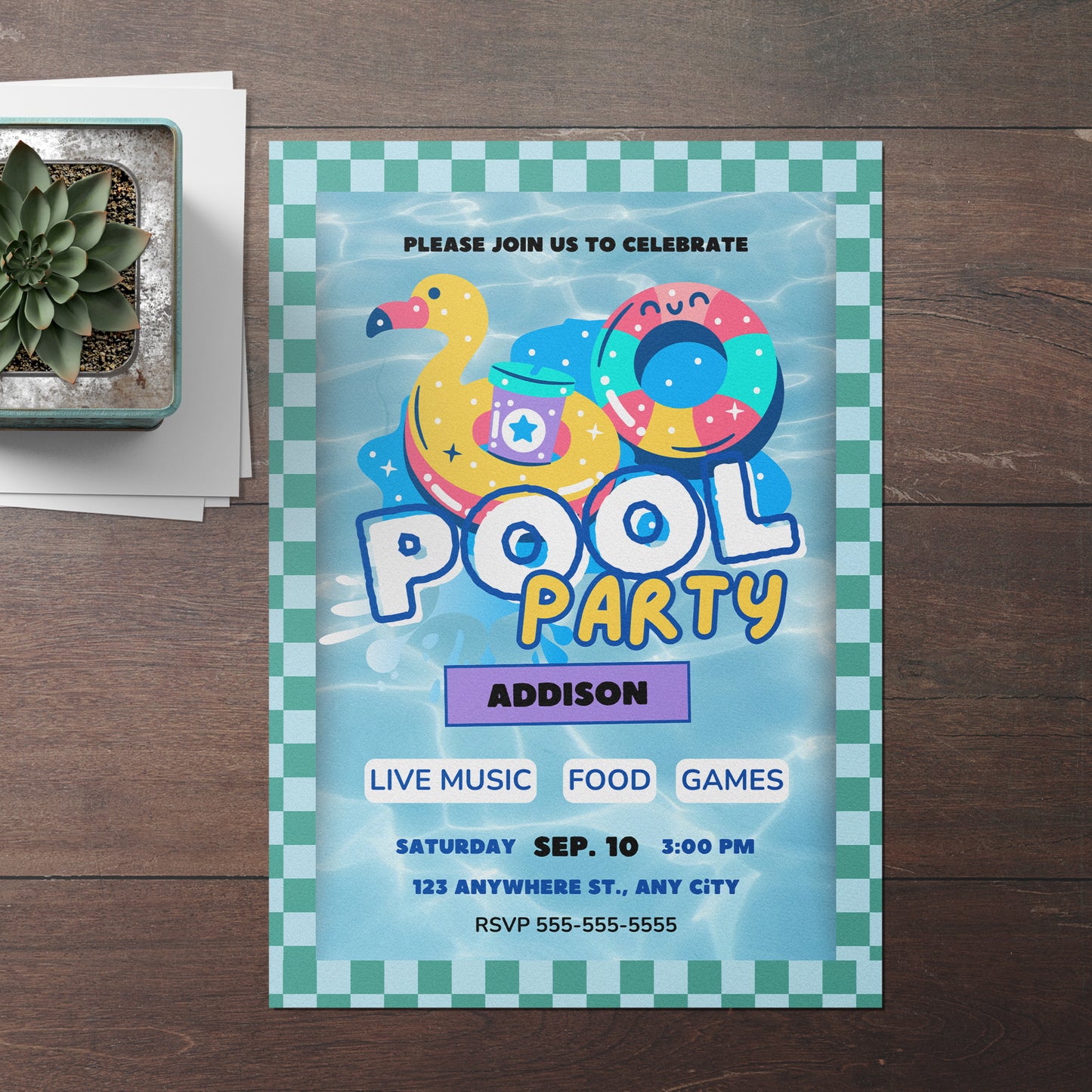 Pool Birthday Party Invitation Template