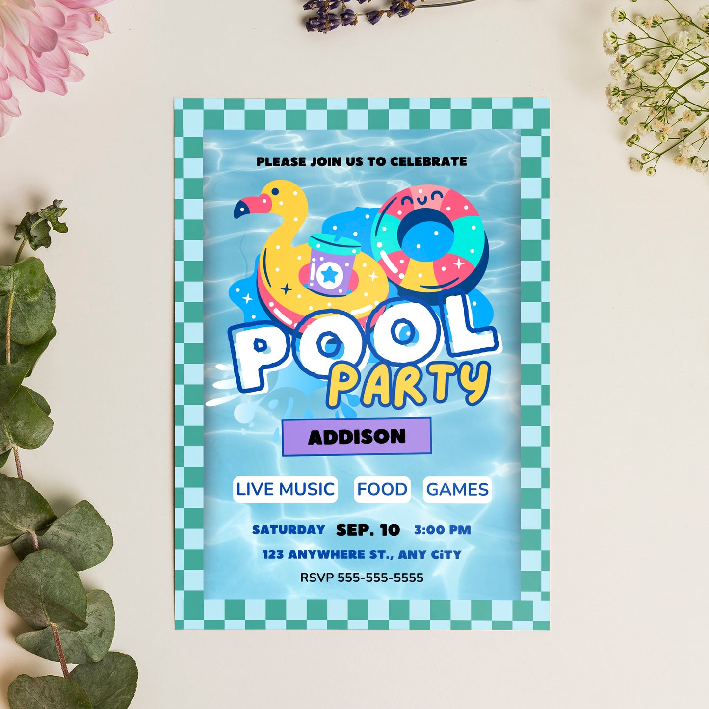 Pool Birthday Party Invitation Template