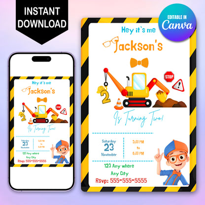 Blippi  Birthday Invitation Template - CreativeRino
