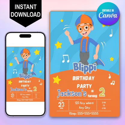 Blippi  Birthday Invitation Template - CreativeRino