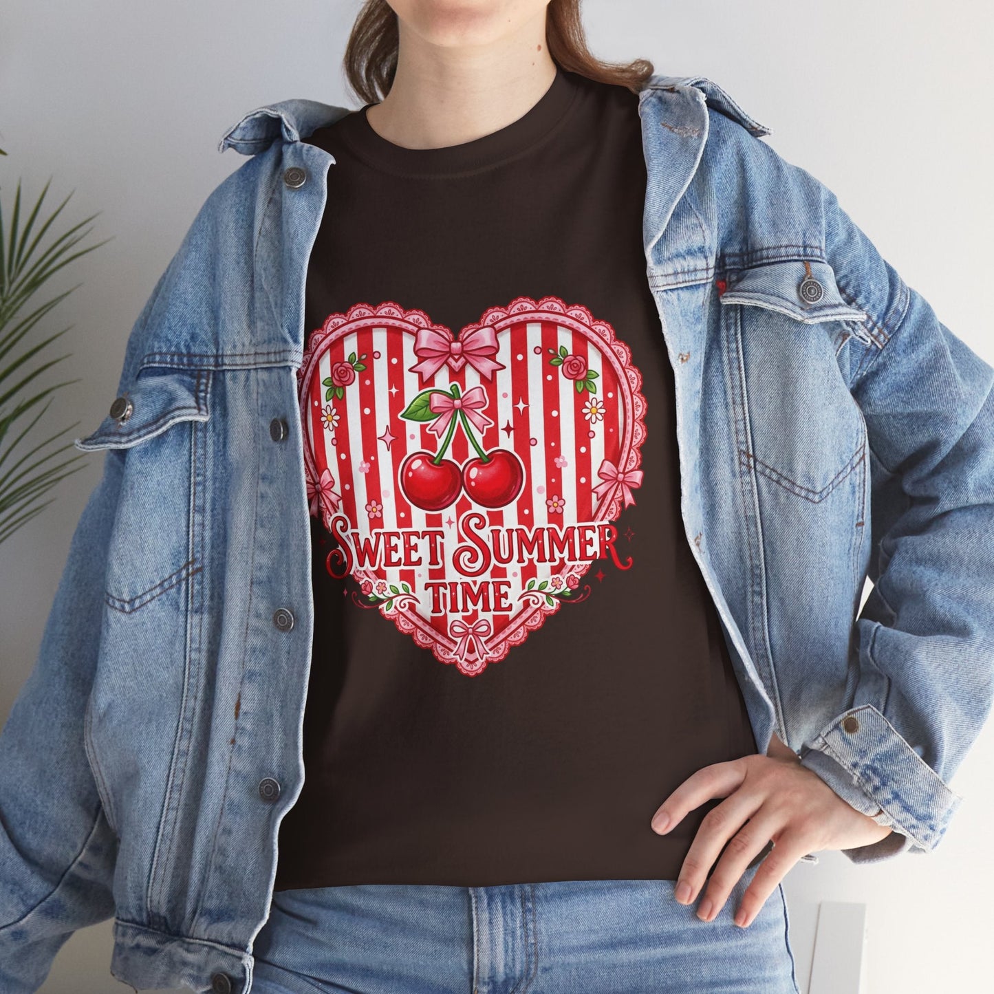 Sweet Summer Time Cherry Heart T-Shirt Printify