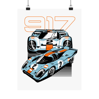 Racing Car Art Poster - Retro 917 Racing Decor - CreativeRino