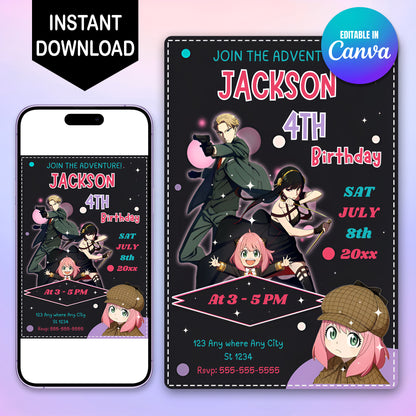 Spy × Family Birthday Invitation Template - CreativeRino