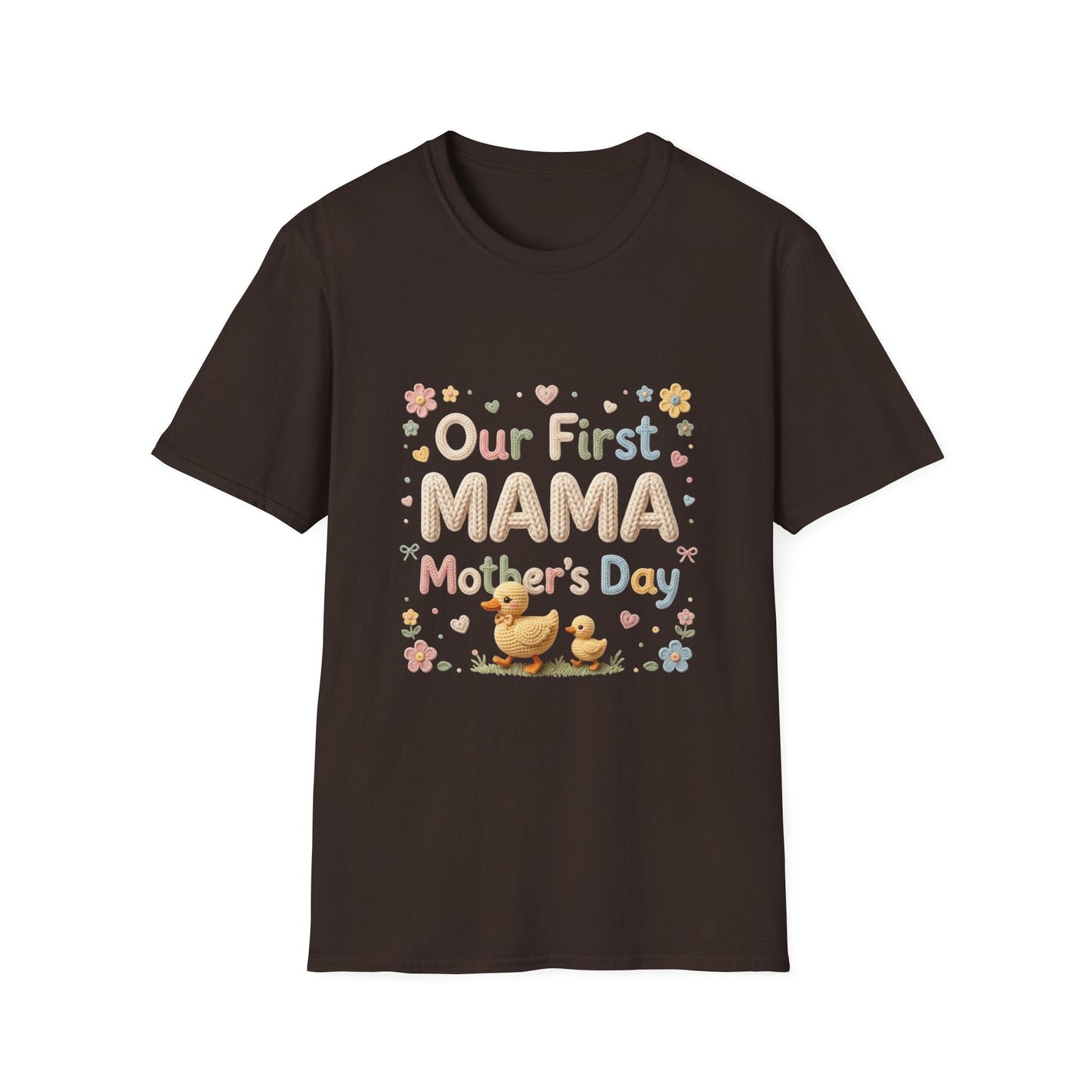 First Mama Mother's Day T-Shirt — "Our First MAMA" Cute Duckling Mom & Baby Design Printify