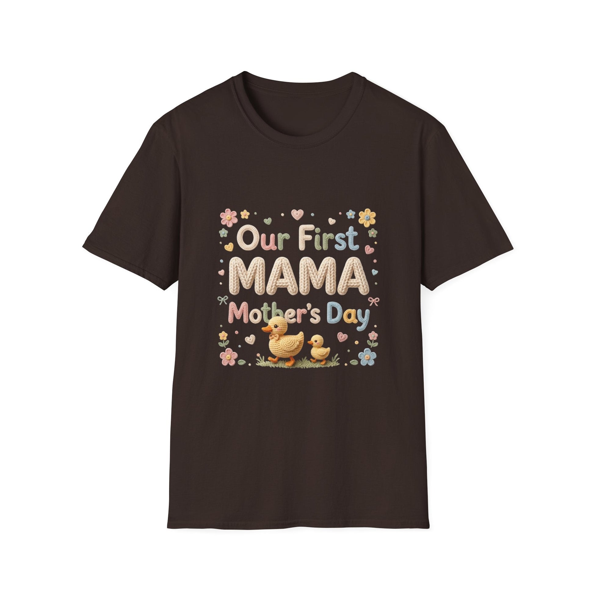 First Mama Mother's Day T-Shirt — "Our First MAMA" Cute Duckling Mom & Baby Design Printify