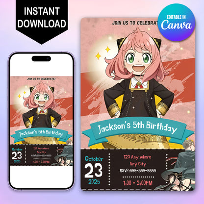 Spy × Family Birthday Invitation Template - CreativeRino